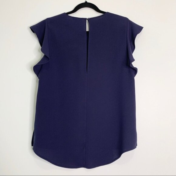 Aritzia Babaton Chaplin Flutter Sleeve Blouse Navy - Picture 6 of 16